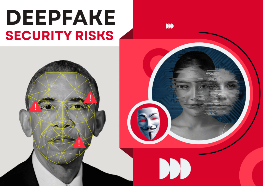 Deepfake technology and AI security risks concept illustration